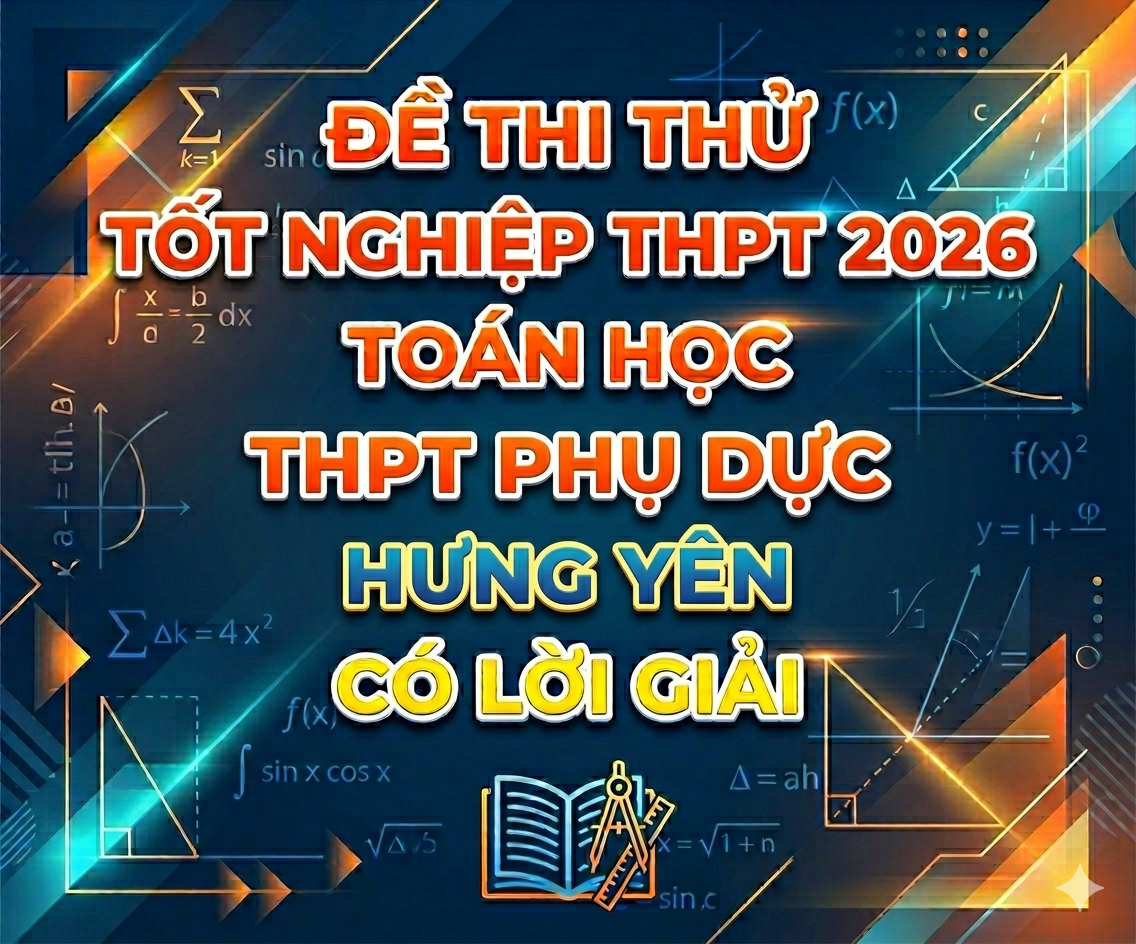 94. Đề thi thử tốt nghiệp THPT 2026 Toán học THPT Phụ Dực - Hưng Yên - có lời giải